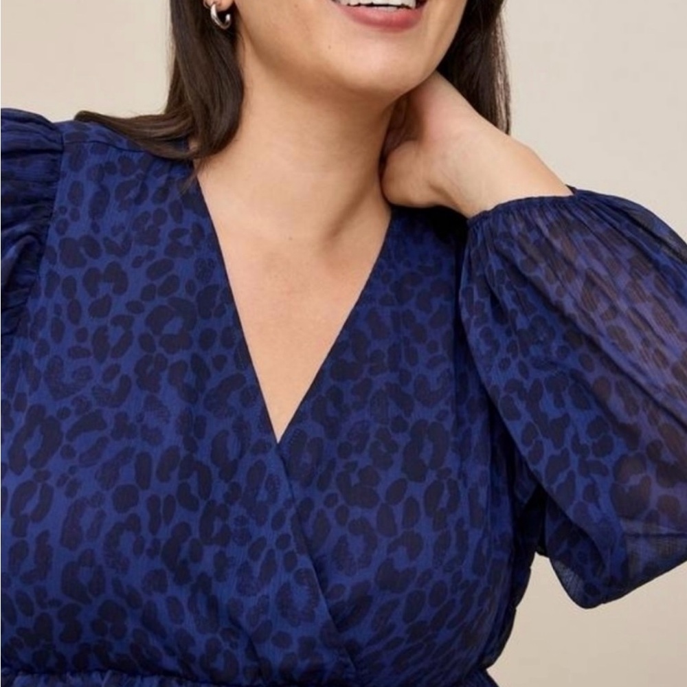 Torrid Blue Leopard Print Ruffle Blouse - Picture 2 of 7